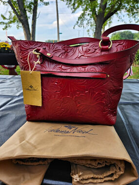 Patricia Nash Alessano Tote Ochre Red Tooled Leather NWT Dust Bag P829244